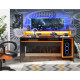 TEZAUR Bureau multi media + LED - Décor noir et orange - L 160 x P 72 x H 91 cm