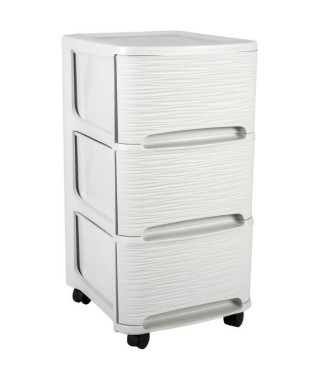 EDA PLASTIQUE Tour de rangement - 3 Tiroirs 14 L décor Stone avec roulettes - Blanc cérusé - 32 x 37 x 61 cm