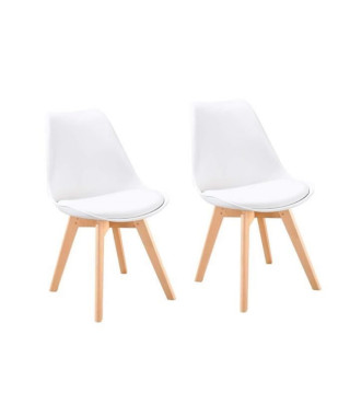 BJORN Lot de 2 chaises de salle a manger - Simili blanc - Scandinave - L 48 x P 57 cm
