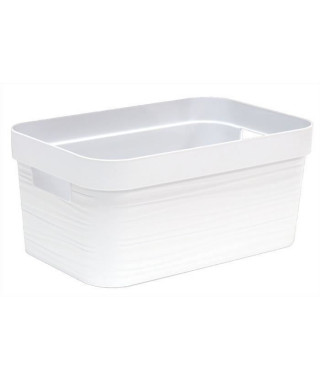 EDA PLASTIQUE Boîte de rangement - 6 L - Décor Stone - Dimensions : 29,2 x 18,8 x 13,2 cm - Blanc Cérusé