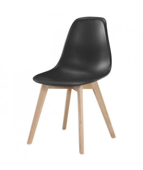 SACHA Chaise de salle a manger noir - Pieds en bois hévéa massif - Scandinave - L 48 x P 55 cm