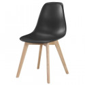 SACHA Chaise de salle a manger noir - Pieds en bois hévéa massif - Scandinave - L 48 x P 55 cm
