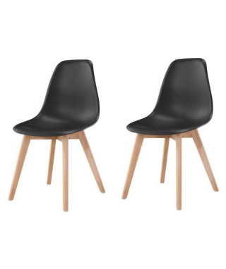 SACHA Lot de 2 chaises de salle a manger noir - Pieds en bois hévéa massif - Scandinave - L 48 x P 55 cm