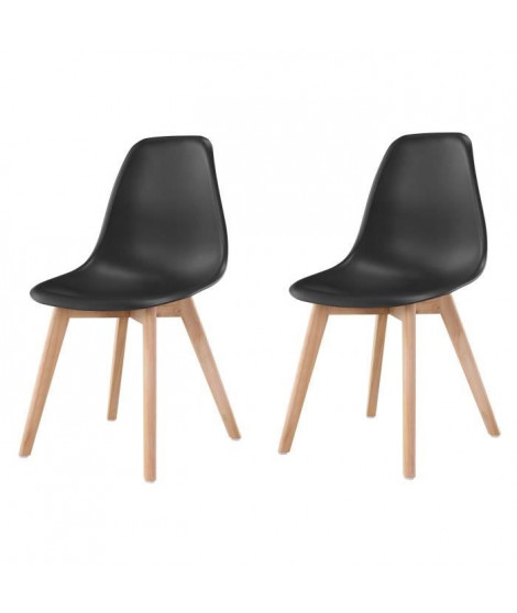 SACHA Lot de 2 chaises de salle a manger noir - Pieds en bois hévéa massif - Scandinave - L 48 x P 55 cm