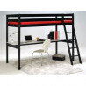 ASHTON Lit mezzanine enfant contemporain en bois épicéa massif verni noir + sommier - l 90 x L 190 cm