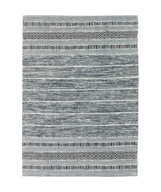 Tapis Terra Cotton 120 x 170 cm - Blanc, noir bande extérieure