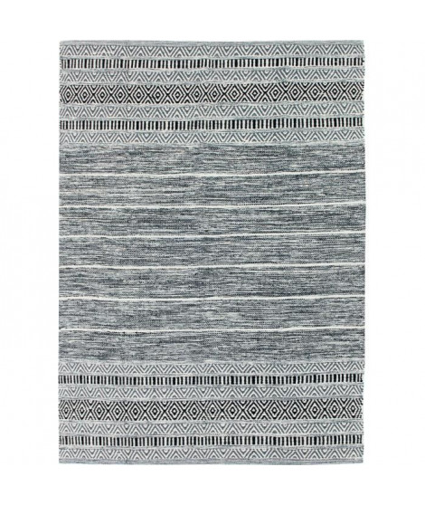Tapis Terra Cotton 120 x 170 cm - Blanc, noir bande extérieure