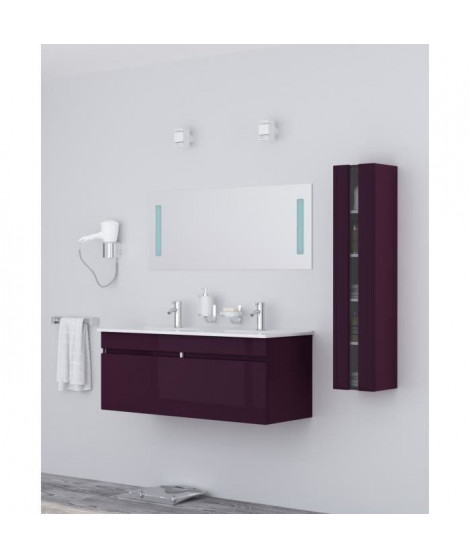 ALBAN Ensemble salle de bain double vasque avec miroir L 120 cm - Aubergine laqué brillant