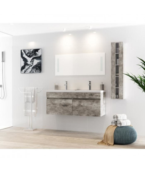 ALBAN Ensemble salle de bain double vasque avec miroir L 120 cm - Décor bois gris