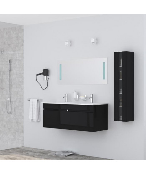 ALBAN Ensemble salle de bain double vasque avec miroir L 120 cm - Noir laqué brillant