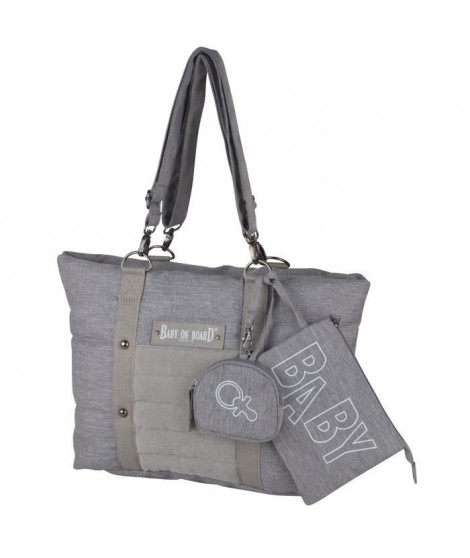 Baby on board -sac a langer - sac citizen stone chiné- format compact - compartiment central avec 4 poches - grand compartime…