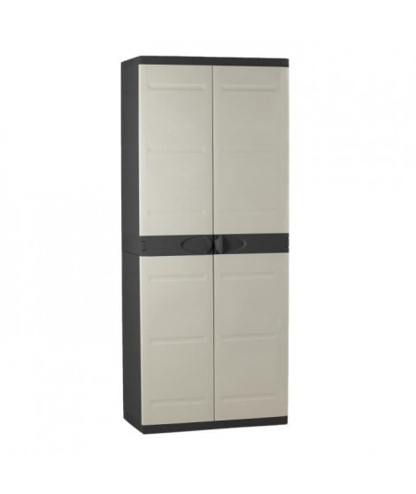 TITANIUM PLASTIKEN Armoire haute 2 portes avec étageres - 70 x 44 x 176 cm - Beige et Noir - Gamme TITANIUM - Intérieur et Ex…