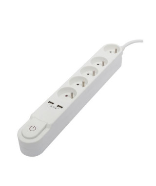 CHACON Bloc multiprise 5 prises 16 A avec interrupteur, 2 ports USB et câble 3 m HO5VV-F 3x1,5 mm² noir