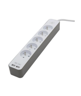 CHACON Bloc multiprise 5 prises 16 A avec 2 ports USB et câble 1,5 m HO5VV-F 3x1,5 mm² blanc et brun