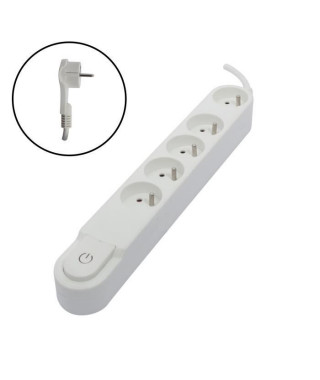 CHACON Bloc multiprise 5 prises 16 A avec interrupteur, fiche plate, câble 1,5 m HO5VV-F 3x1,5 mm² blanc