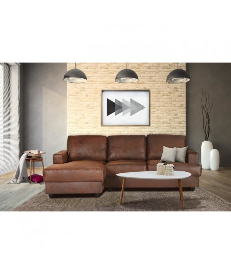 PAUL Canapé d'angle gauche 4 places - Tissu Marron vintage - Contemporain - L 215 x P 140 cm