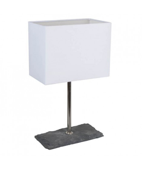 MALO Lampe rectangulaire - Ø21 x H.36 cm - Aspect ardoise et abat-jour coton Blanc