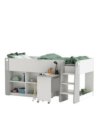 HAMPTON Lit combiné enfant  - Mdf - Blanc/Gris - 90x200 cm