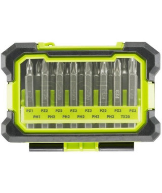 RYOBI Coffret antichocs 15 accessoires de vissage PH / PZ / TX sécurité