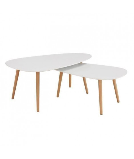 KIVI Lot de 2 tables basses gigognes scandinave blanc laqué mat - L 98 x l 61 et H 39 x l 48 cm