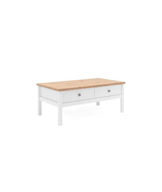 BERGEN Table basse - Décor chene naturel et blanc - L 100 x P 40 x H 55 cm