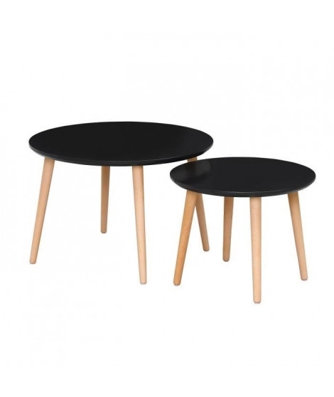 FINLANDEK 2 tables basses gigognes rondes INKERI scandinave - Noir mat - Ø60 cm et Ø40 cm