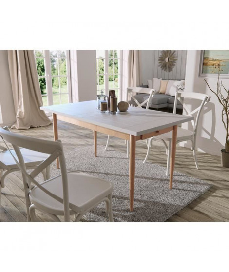 FINLANDEK Table a manger KATTY de 6 a 8 personnes scandinave décor blanc + pieds métal décor bois naturel - L 150 x l 80 cm