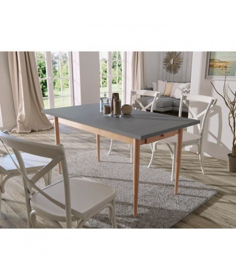 FINLANDEK Table a manger KATTY de 6 a 8 personnes scandinave décor gris foncé + pieds métal décor bois naturel - L 150 x l 80 cm