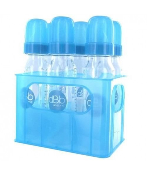 DBB REMOND Lot de 6 biberons en verre 240 ml + Porte-biberons - Turquoise translucide