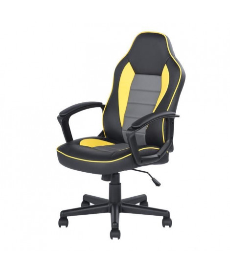 TERRELL Chaise de bureau réglable en hauteur - Simili jaune et gris - L 58,5 x P 61 x H102-112 cm