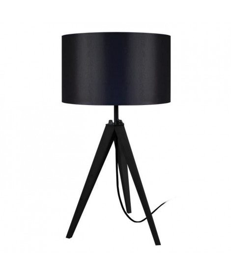 IDUN Lampe a poser en bois noir - Ø30 x H.56 cm - Abat-jour cylindrique noir - E27 60W