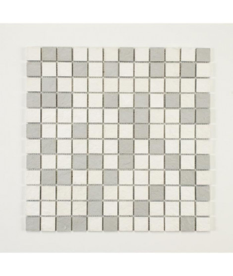 U-TILE Mosaique en resine imitation pierre 100 x 50 cm - carreau 2,5 x 2,5 cm - mixte blanc et gris clair