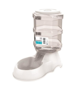 M-PETS Distributeur de croquettes Hexagonal - 3500ml - Blanc - Pour chien