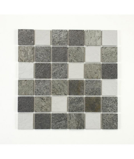 U-TILE Mosaique mixte resine & pierre 100 x 50 cm - 5 x 5 cm - mixte pierre et resine blanche