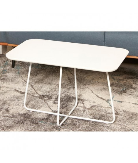 FELMANN Table basse style contemporain blanc brillant avec pieds en métal - L 77 x l 45 cm