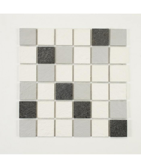 U-TILE Mosaique mixte resine & pierre 30 x 30 cm - carreau 5 x 5 cm - mixte pierre et resine blanche