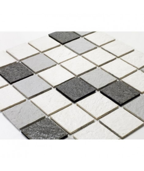 U-TILE Mosaique mixte resine & pierre 100 x 50 cm - carreau 5 x 5 cm - mixte pierre et resine blanche