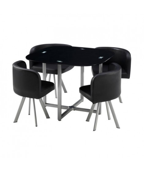 COSMIC Ensemble table a manger de 2 a 4 personnes + 4 chaises contemporain en métal laqué et plateau en verre - L 100 x l 100 cm
