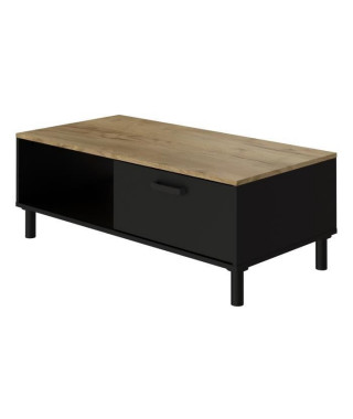 OXFORD Table Basse décor noir et chene - Style industriel - L 100 x P 55 x H 40 cm