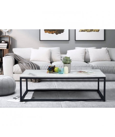 FACTO Table basse rectangle - Décor marbre et noir - L 110 x P 60 x H 34 cm
