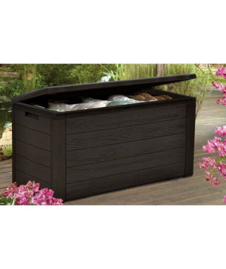 TOOD Malle de rangement en résine - 300 L - Marron aspect bois - 120 x 46 x 58 cm