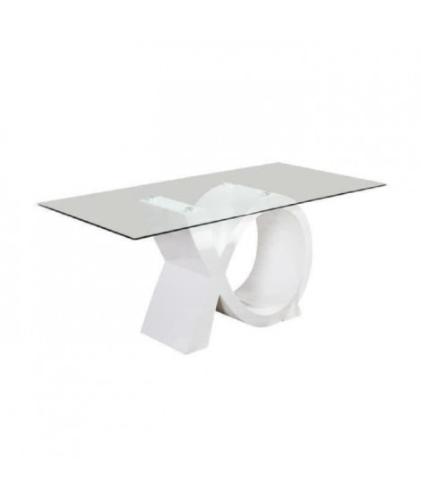 SHARON Table a manger 8 personnes contemporain - Laqué blanc brillant + Plateau en verre trempé - L 180 x l 90 cm