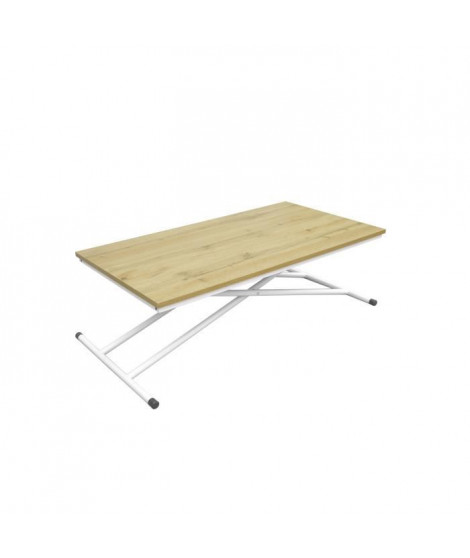 SAMANTHA Table Up and Down - Pieds métal blanc et décor chene naturel - L 110 x P 60 x H 39-75 cm