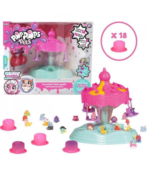 POPPOPS - Carrousel Poptropolis - 1 carrousel, 18 bulles de slime rose a éclater & 6 figurines surprises a collectionner
