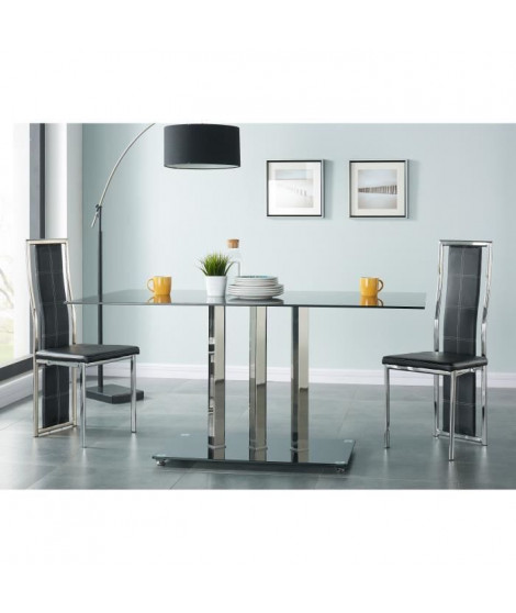 TRIBECA Table a manger de 6 a 8 personnes style contemporain en métal effet chromé et en verre trempé noir - L 160 x l 90 cm