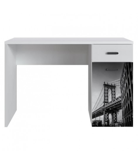NEW YORK Bureau 1 porte 1 tiroir - Blanc mat - L 110 x P 55 x H 73,5 cm