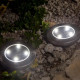 LUMI JARDIN Lot de 2 spots solaires Decky ronds inox - Encastrable ou a piquer - LED - H 12 cm - Blanc