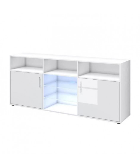 KORA Buffet bas avec LED contemporain blanc brillant et mat - L 180 cm