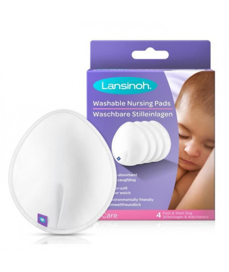 LANSINOH - Coussinets d'allaitement lavables x4 - Pour un confort & une protection maximale de jour comme de nuit