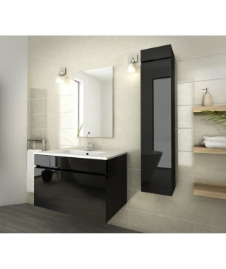 LUNA Ensemble salle de bain simple vasque L 80 cm - Noir verni